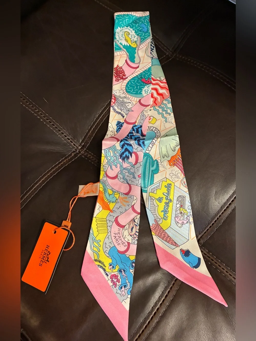 ☀️Hermes. Twilly SPLASH PARK Scarf Silk Women's Pink Multicolor